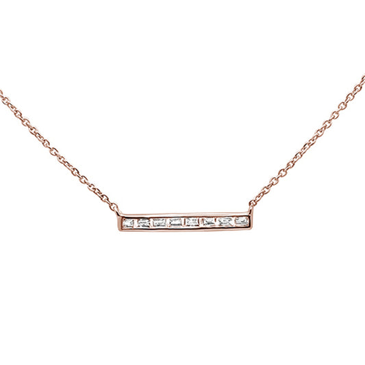 Muse Jewelry .18ct 14kt Rose Gold Baguette Diamond Trendy Bar Pendant Necklace 16"+2"