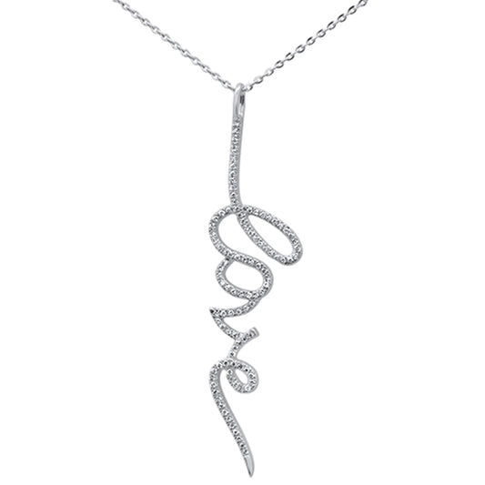 Muse Jewelry .29ct 14kt White Gold Diamond Heart "LOVE" Script Pendant Necklace 16"+2" Ext