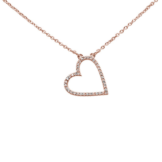 Muse Jewelry .11ct 14kt Rose Gold Trendy Sideways Heart Diamond Pendant Necklace 16"+2"