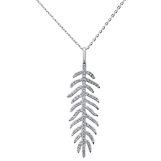 Muse Jewelry .21ct 14kt White Gold Diamond Feather Pendant Necklace 16"+2" Ext