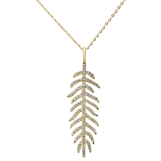 Muse Jewelry .17ct 14kt Yellow Gold Diamond Feather Pendant Necklace 16"+2" Ext