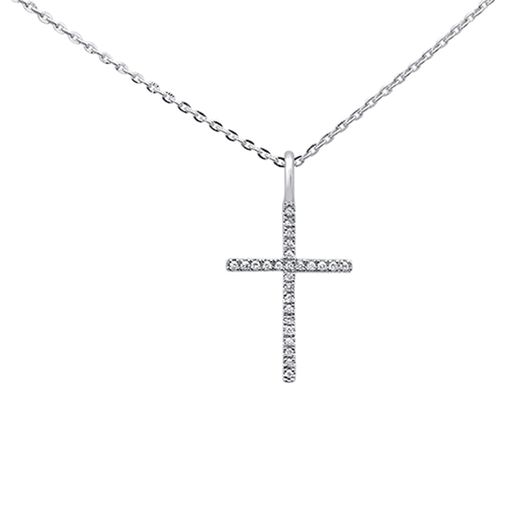 Muse Jewelry .05ct 14kt White Gold Diamond Cross Pendant Necklace 18" Long Chain