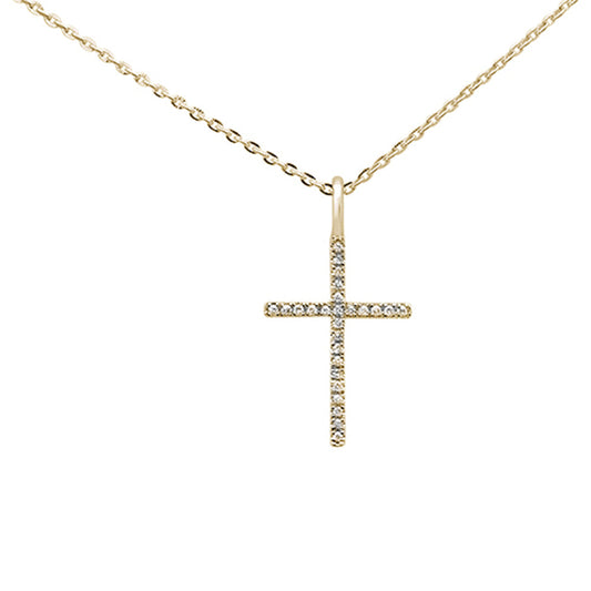 Muse Jewelry .06ct 14kt Yellow Gold Diamond Cross Pendant Necklace 18" Long Chain