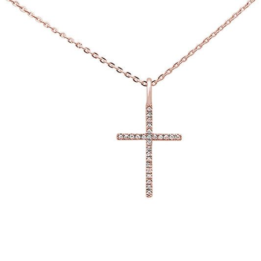 Muse Jewelry .08ct 14kt Rose Gold Diamond Cross Pendant Necklace 16"+2" Ext