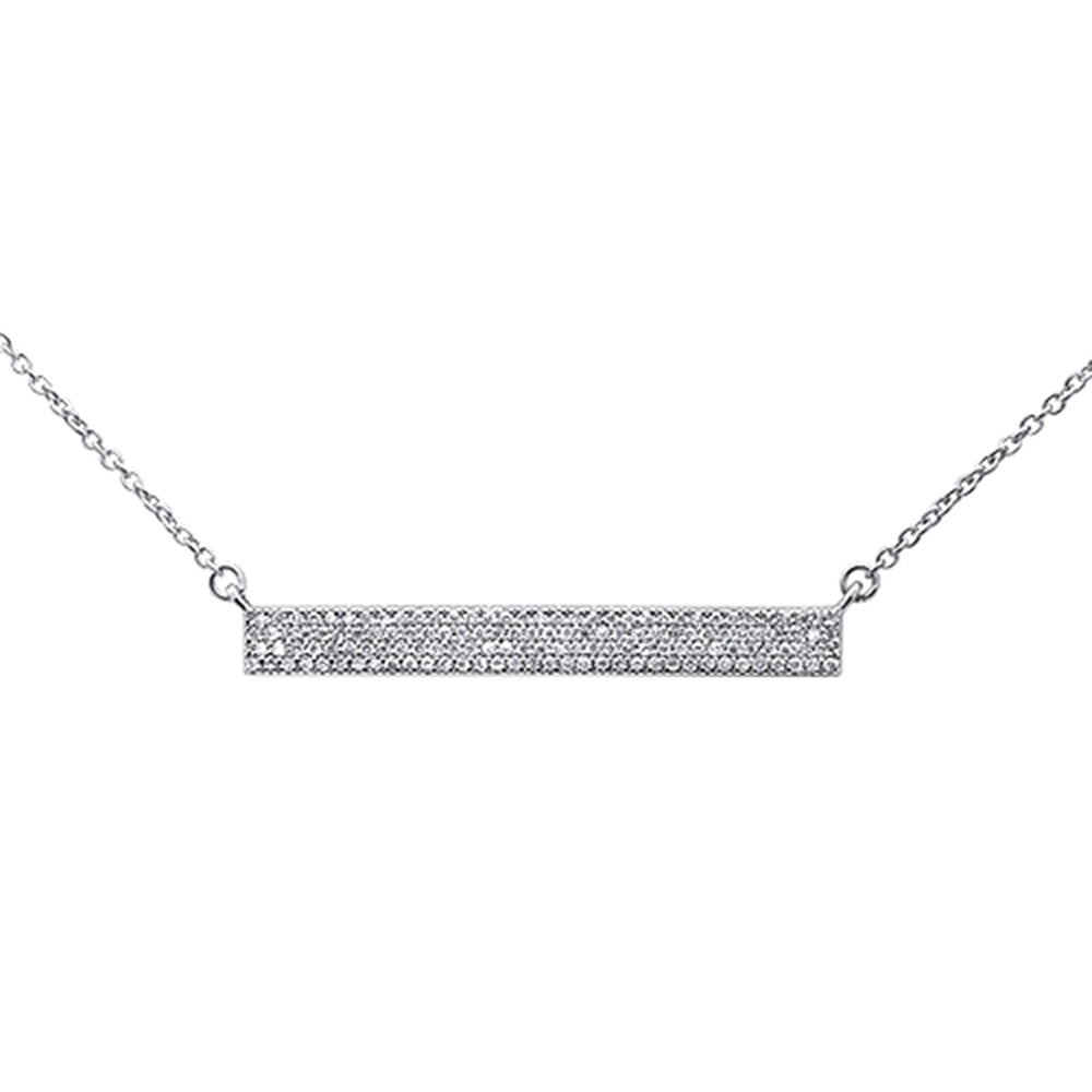 Muse Jewelry .28ct 14kt White Gold Diamond MicroPave Trendy Bar Pendant Necklace 16"+2"