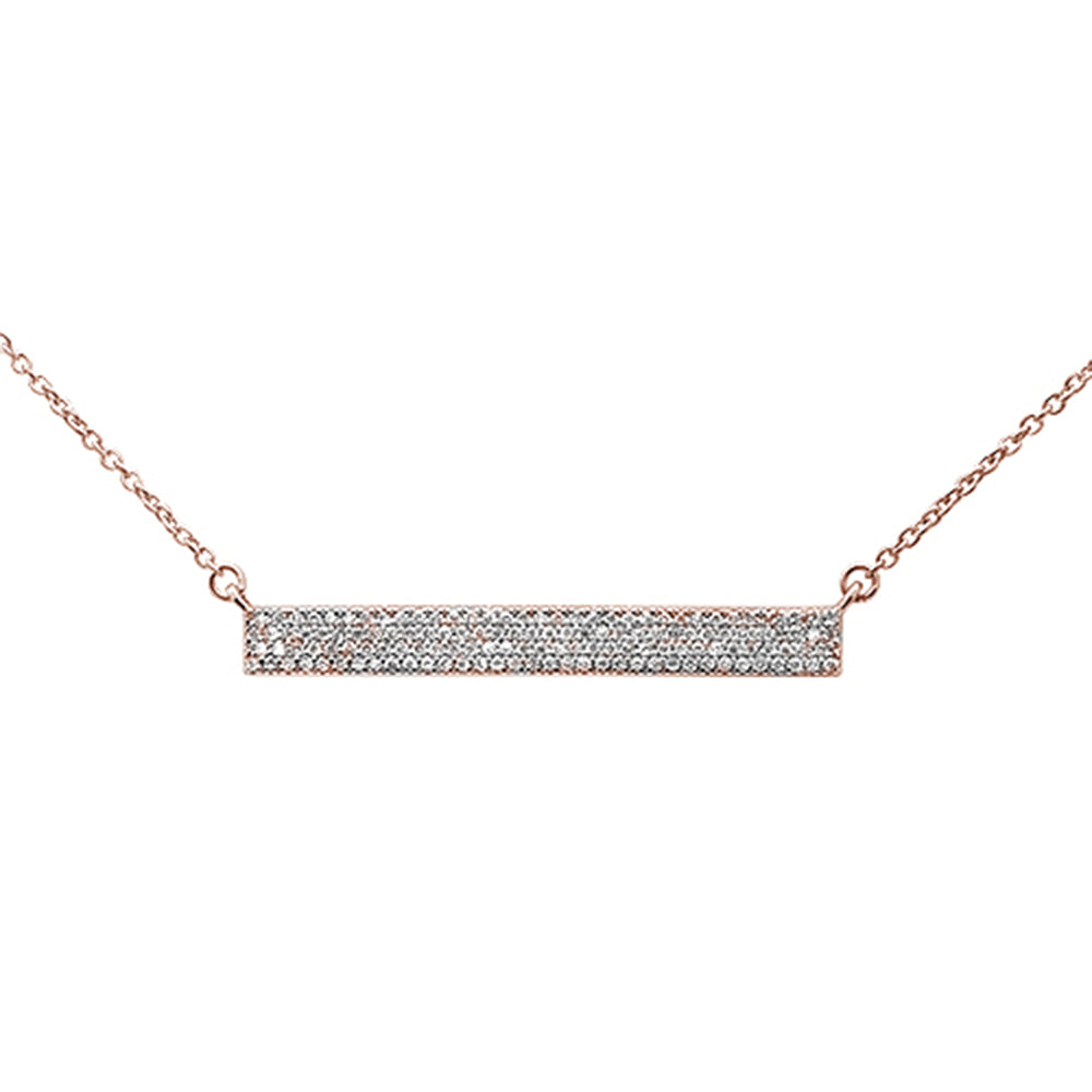 Muse Jewelry .28ct 14kt Rose Gold Diamond MicroPave Trendy Bar Pendant Necklace 16"+2"