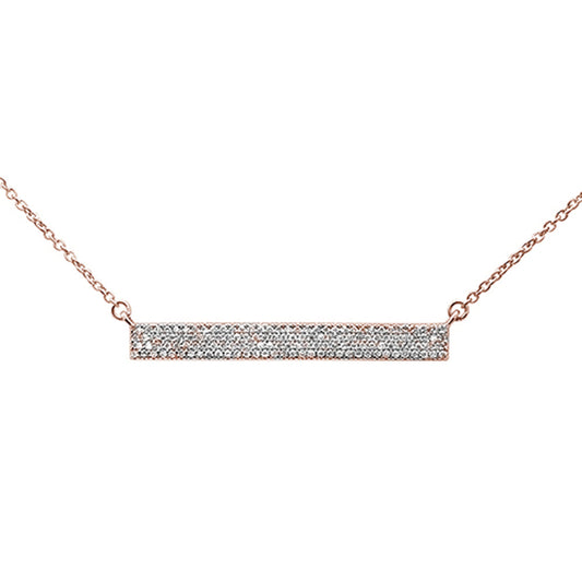 Muse Jewelry .28ct 14kt Rose Gold Diamond MicroPave Trendy Bar Pendant Necklace 16"+2"