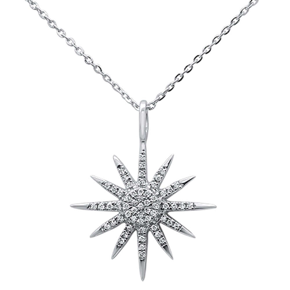 Muse Jewelry .11ct 14kt White Gold Trendy Starburst Pendant Necklace 16"+2" Ext