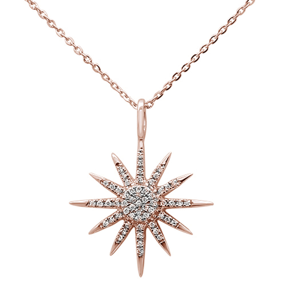 Muse Jewelry .12ct 14kt Rose Gold Diamond Trendy Starburst Pendant Necklace 16"+2" Ext