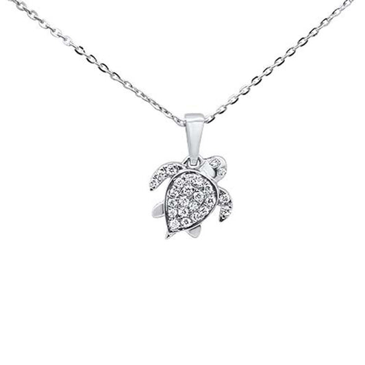 Muse Jewelry .14ct 14kt White Gold Turtle Love Heart Diamond Pendant Necklace 16"+2" Ext