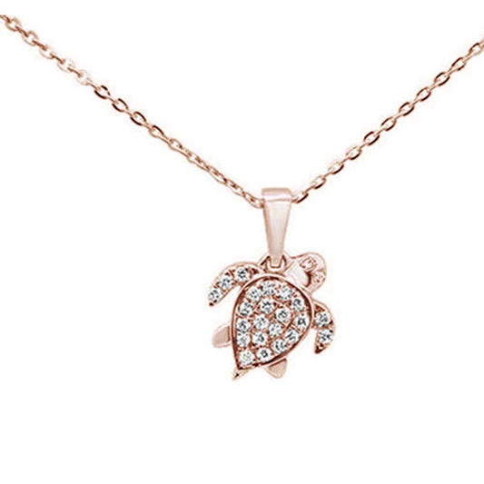 Muse Jewelry .14ct 14K Rose Gold Round Cute Turtle Diamond Pendant Necklace 16"+ 2" Ext.