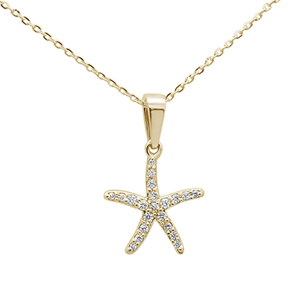 Muse Jewelry .10ct 14K Yellow Gold Round Diamond Starfish Pendant Necklace 16"+ 2" Ext.