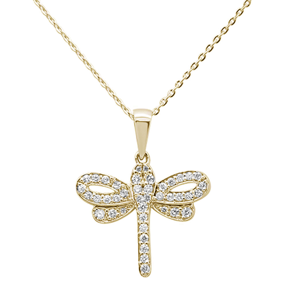 Muse Jewelry .32ct 14K Yellow Gold Round Diamond Dragonfly Pendant Necklace 16"+ 2" Ext.