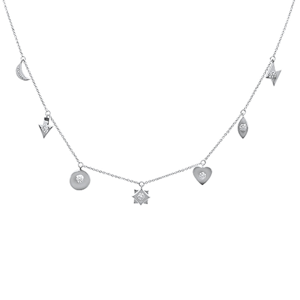 Muse Jewelry .10ct 14kt White Gold Diamond Heart, Star Moon Charm Necklace 16"+2" Ext