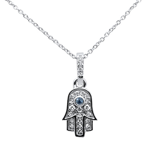 Muse Jewelry .17ct 14kt White Gold Diamond Hand of Hamsa Pendant Necklace 16"+ 2" Ext