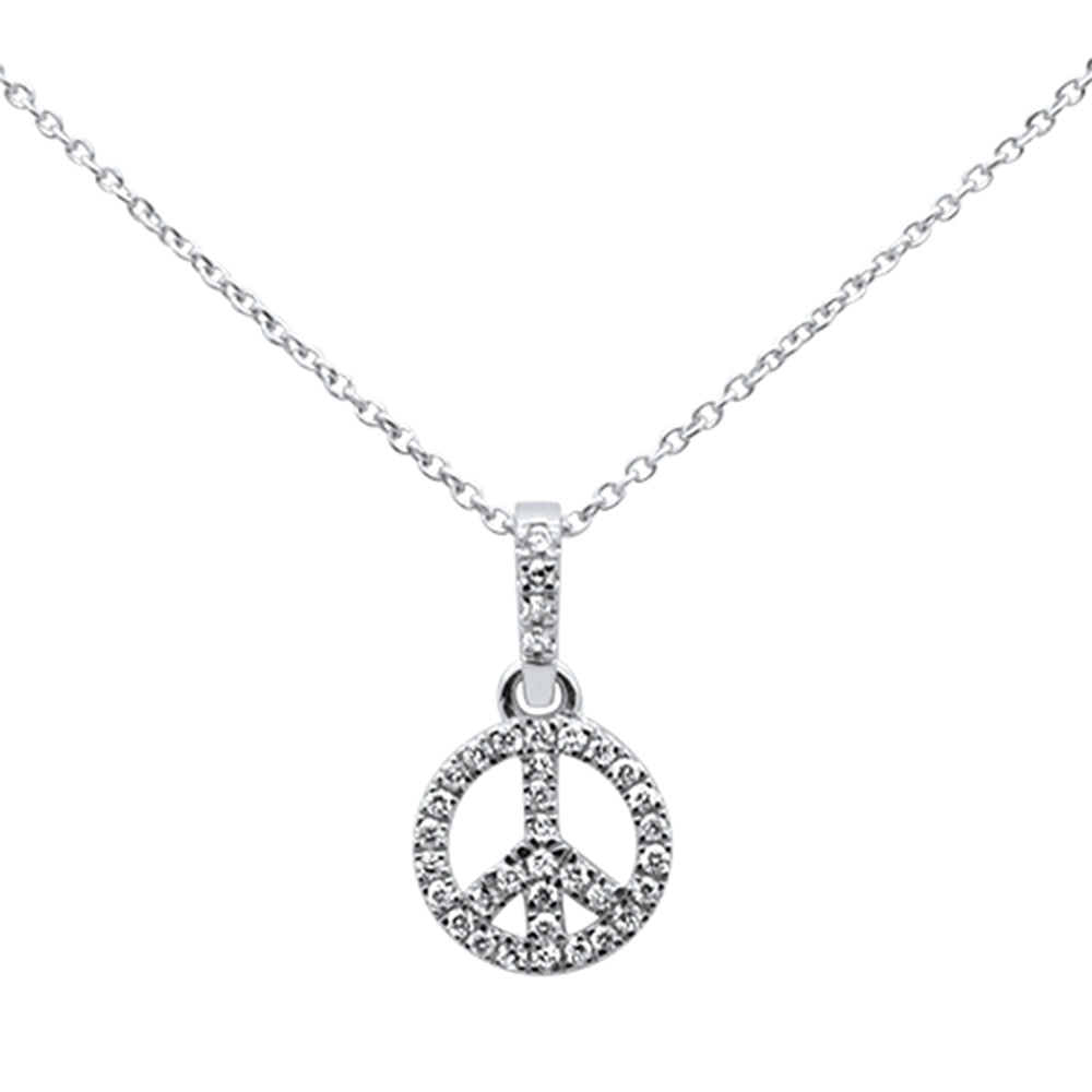 Muse Jewelry .19ct 14kt White Gold Diamond Peace Sign Pendant Necklace 16"+ 2" Ext