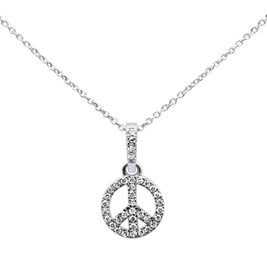 Muse Jewelry .19ct 14kt White Gold Diamond Peace Sign Pendant Necklace 16"+ 2" Ext