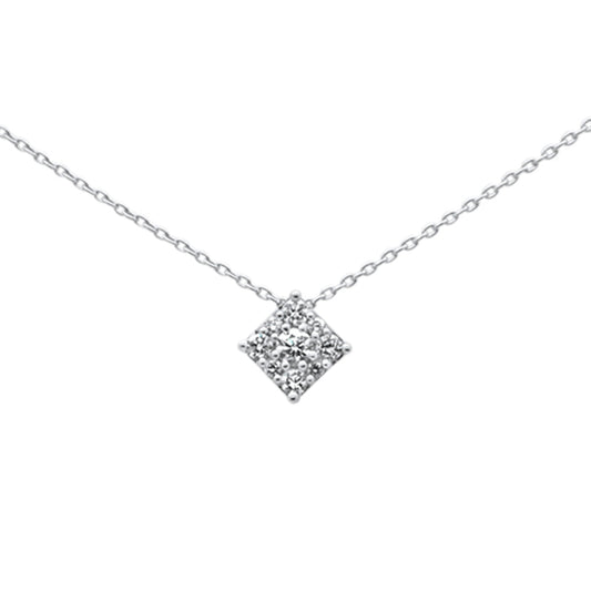 Muse Jewelry .20ct 14k White Gold Diamond Square Cluster Solitaire Pendant Necklace 18"