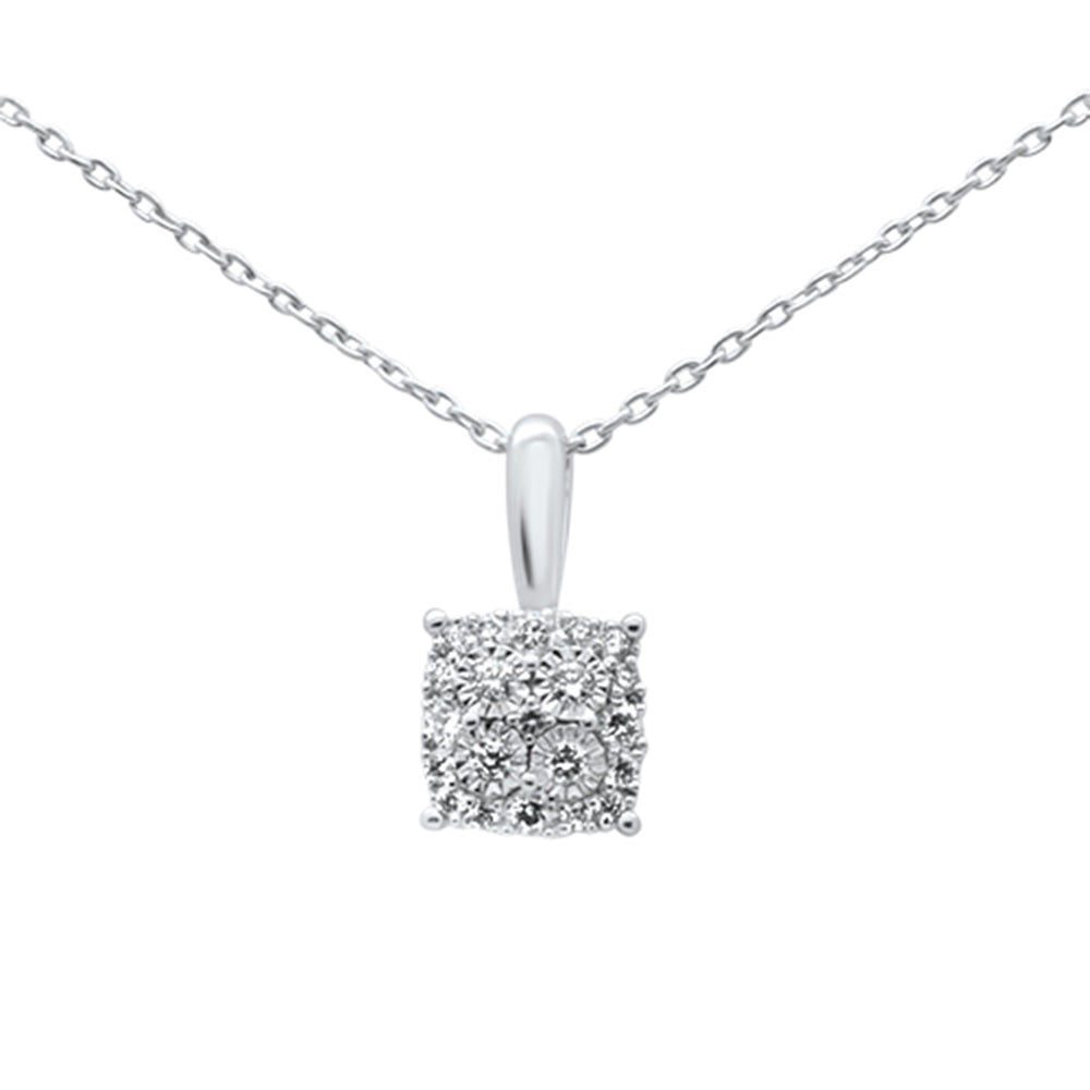 Muse Jewelry .13ct 14k White Gold Diamond Square Shape Pendant Necklace 18"