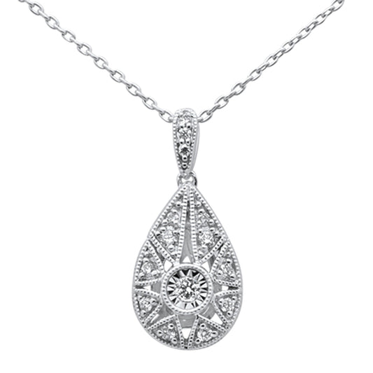 Muse Jewelry .12ct 14k White Gold Diamond Antique Style Pear Tear drop Necklace 18"