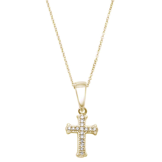 Muse Jewelry .08ct 10kt Yellow Gold Round Diamond Cross Pendant 18" Necklace