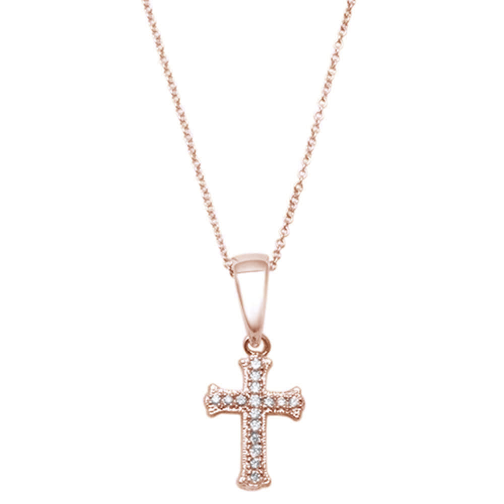 Muse Jewelry .08ct 10kt Rose Gold Round Diamond Cross Pendant 18" Necklace