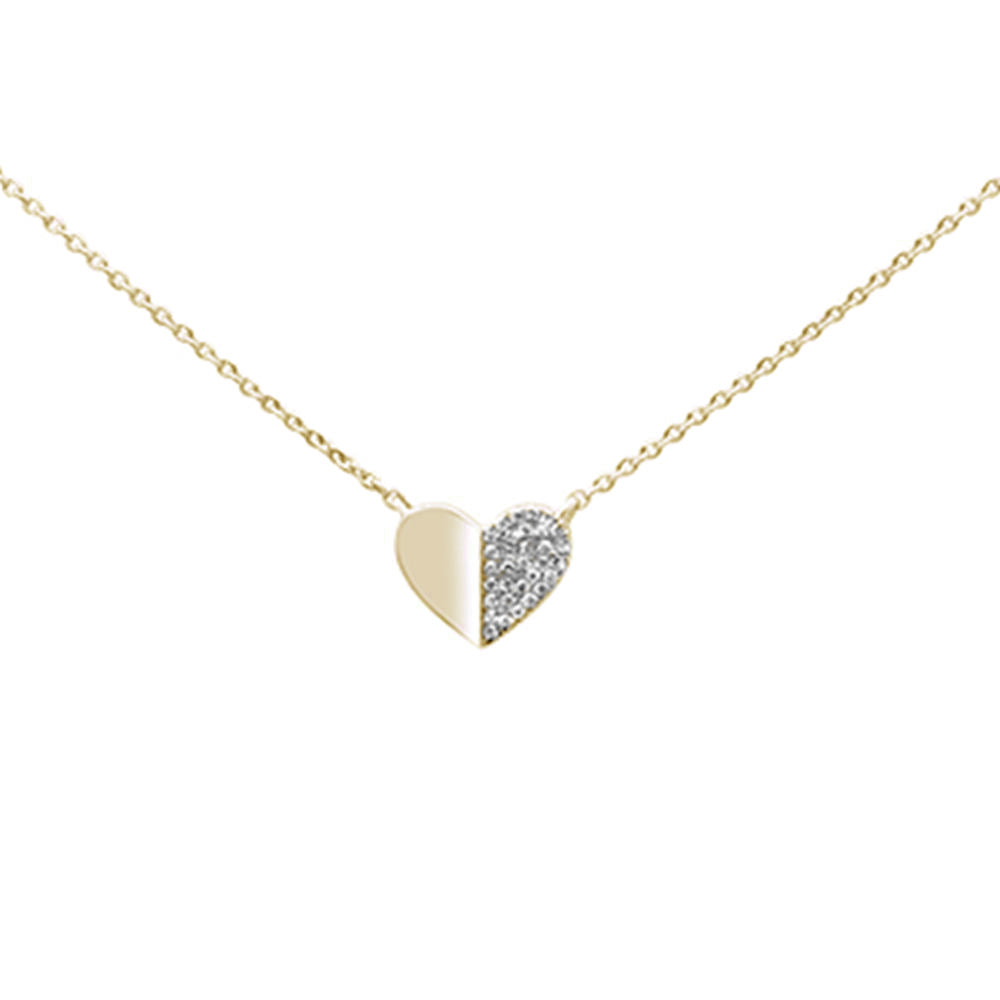 Muse Jewelry .05CT G SI 14K Yellow Gold Diamond Pave Trendy Heart Pendant Necklace 16" + 2"