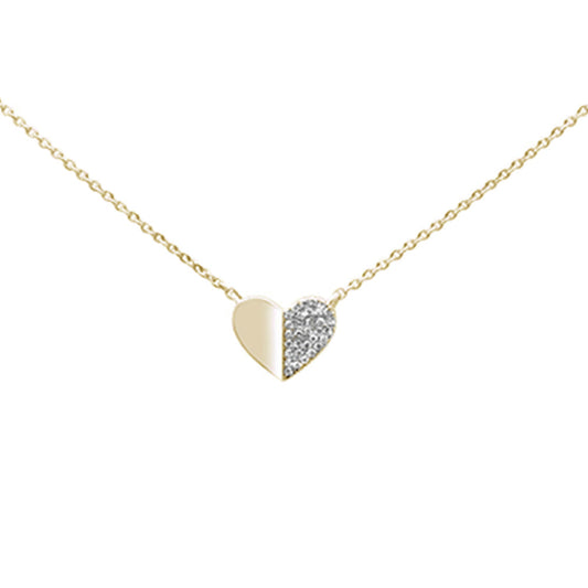 Muse Jewelry .05CT G SI 14K Yellow Gold Diamond Pave Trendy Heart Pendant Necklace 16" + 2"