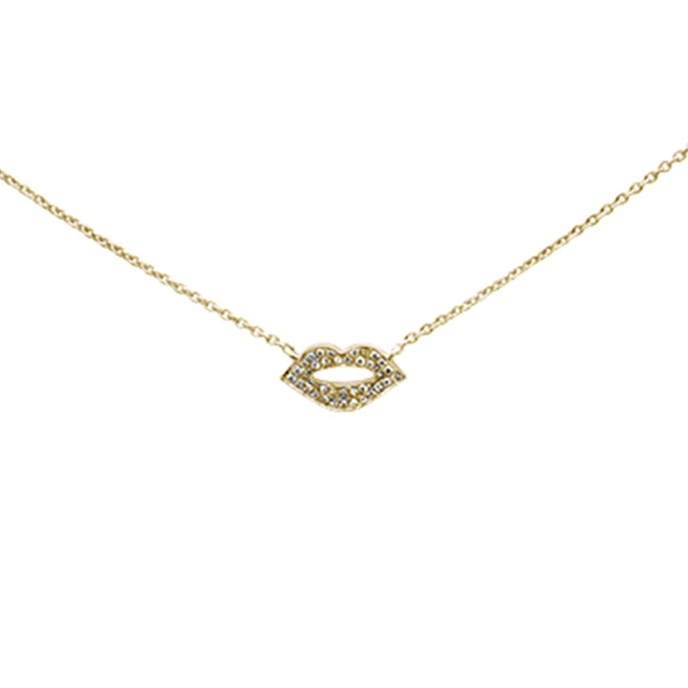 Muse Jewelry .06ct F SI 14K Yellow Gold Diamond Lips Kisses Trendy Pendant Necklace 16"+ext