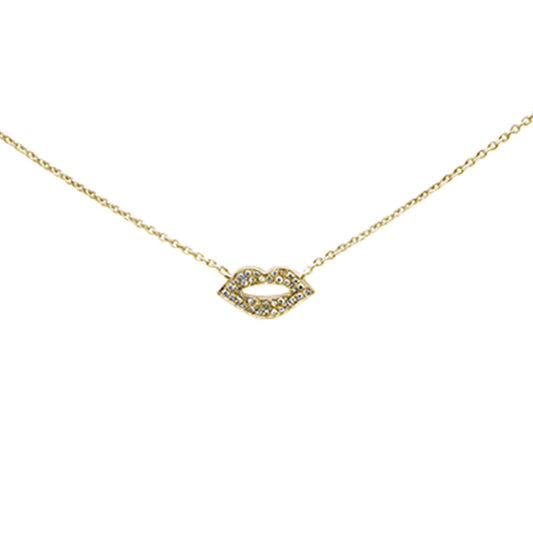 Muse Jewelry .06ct F SI 14K Yellow Gold Diamond Lips Kisses Trendy Pendant Necklace 16"+ext