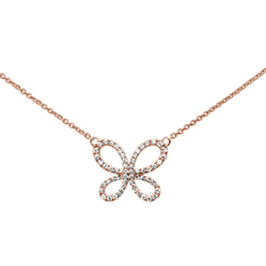 Muse Jewelry .35ct 14k Rose Gold Diamond Butterfly Pendant Necklace 16" + 2" Ext