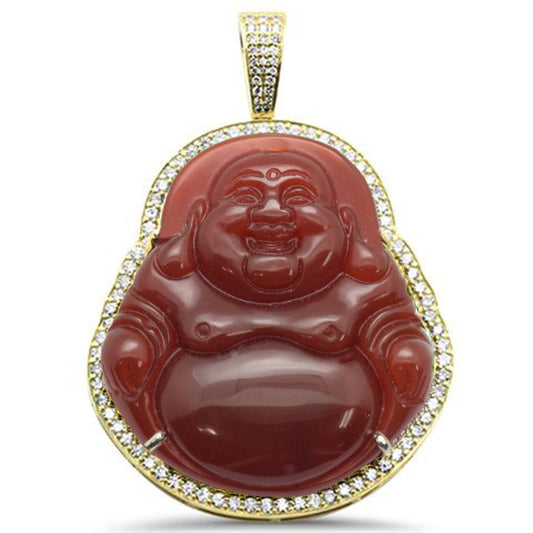 Muse Jewelry 1.29ct 14k Yellow Gold Diamond & Red Big Buddha Pendant