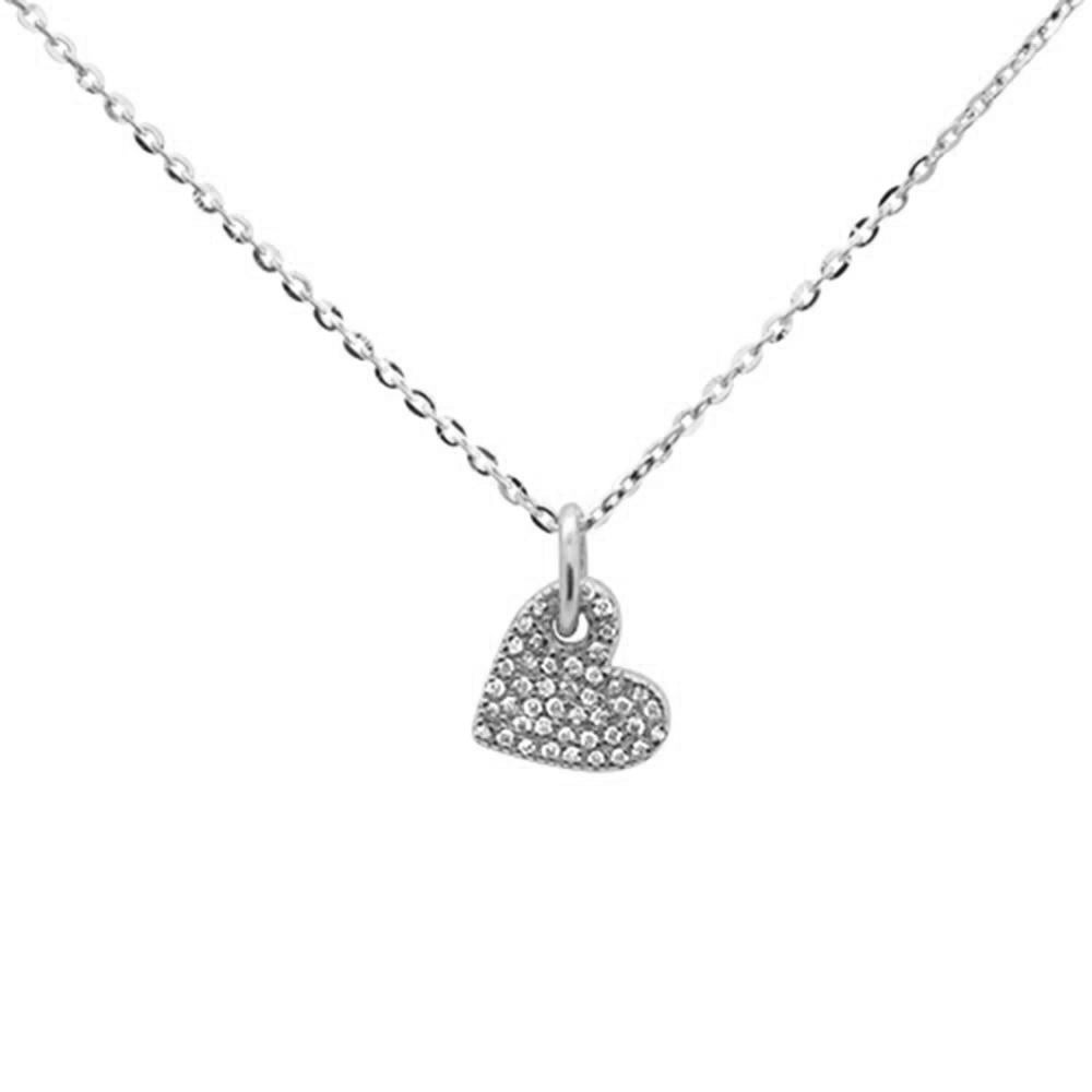 Muse Jewelry .09ct F SI 14K White Gold Diamond Dangling Heart Pendant Necklace 16"+2" Ext.