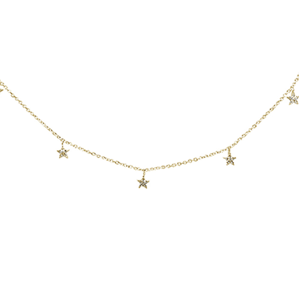 Muse Jewelry .10ct 14K Yellow Gold Diamond Dangling Stars Necklace 16" + 2" Ext