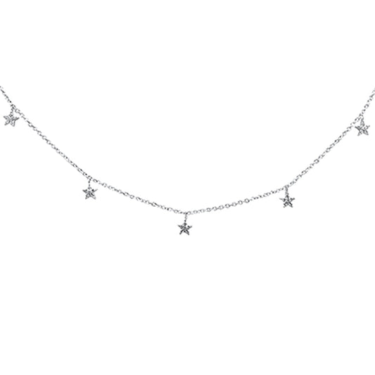 Muse Jewelry .08ct 14K White Gold Diamond Dangling Stars Necklace 16" + 2" Ext