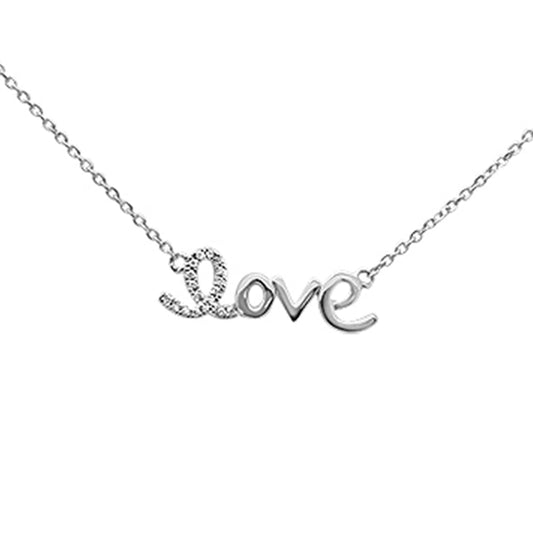 Muse Jewelry .06ct 14K White Gold Heart Diamond "Love" Script Pendant Necklace 16" + 2" Ext.