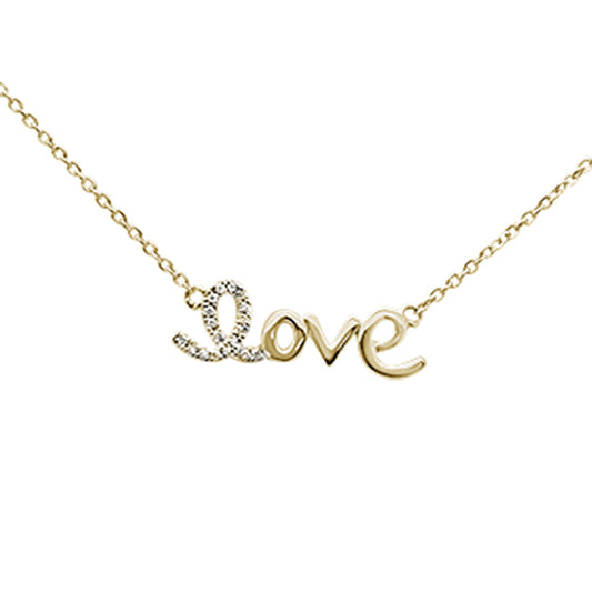 Muse Jewelry .03ct 14K Yellow Gold Heart Diamond "Love" Script Pendant Necklace 16" + 2" Ext.