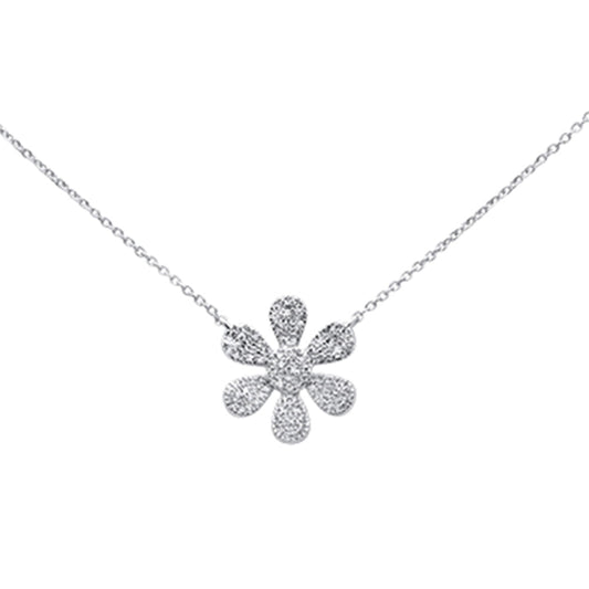 Muse Jewelry .27ct 14K White Gold Diamond Flower Pendant Necklace 16" + 2" Ext