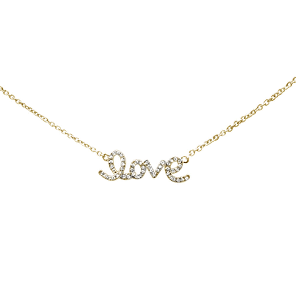 Muse Jewelry .08ct 14K Yellow Gold Love Script Heart Diamond Necklace 16" + 1" Ext