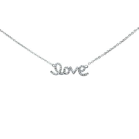 Muse Jewelry .11ct 14K White Gold Love Script Heart Diamond Necklace 16" + 1" Ext