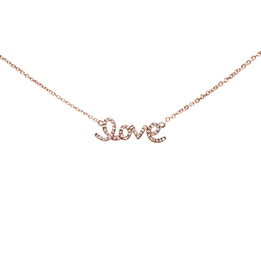 Muse Jewelry .09ct 14K Rose Gold Diamond Heart "Love" Script Pendant Necklace 18" Adjustable Chain