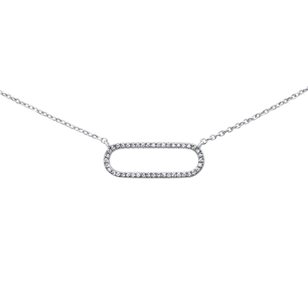 Muse Jewelry .08ct 14K White Gold Diamond Oval Modern Necklace 16" + 1" Ext