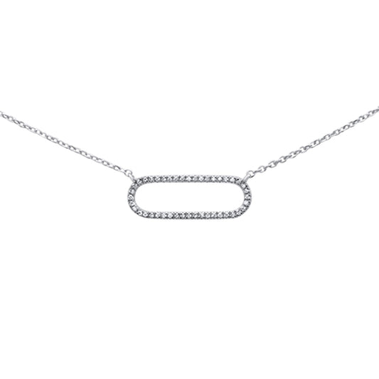 Muse Jewelry .08ct 14K White Gold Diamond Oval Modern Necklace 16" + 1" Ext