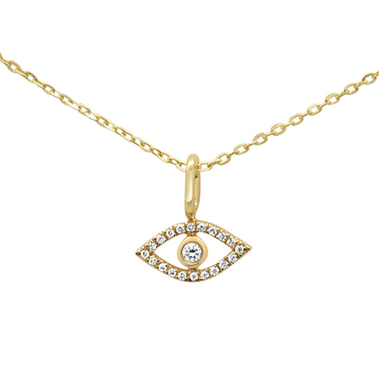 Muse Jewelry .06ct G SI 14K Yellow Gold Evil Eye Diamond Pendant Necklace 18"