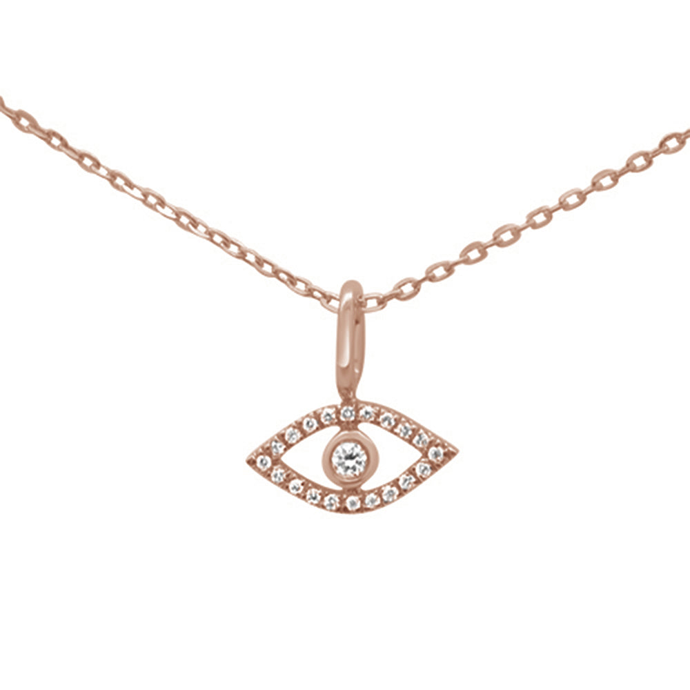 Muse Jewelry .05ct 14KT Rose Gold Evil Eye Diamond Pendant Necklace 18"