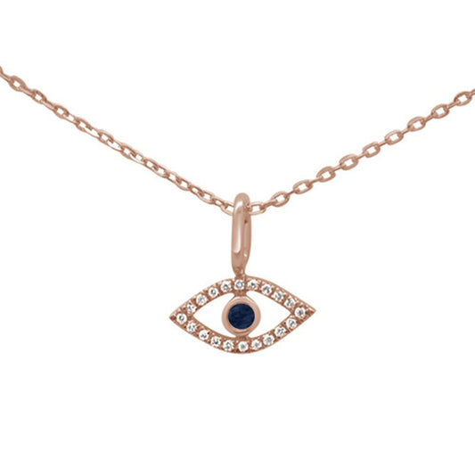 Muse Jewelry .04ct 14k Rose Gold Evil Eye Blue Sapphire & Diamond Pendant Necklace 18"