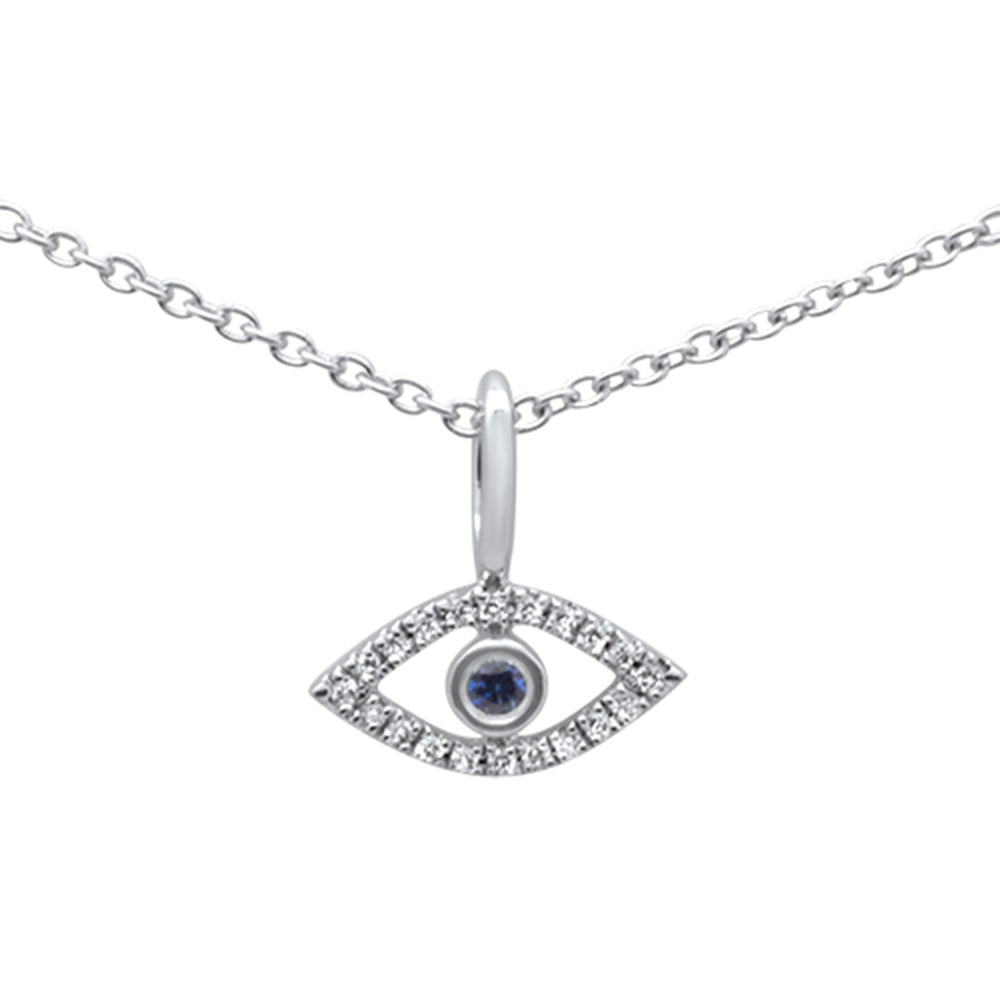 Muse Jewelry .06ct 14k White Gold Evil Eye Blue Sapphire & Diamond Pendant Necklace 18"