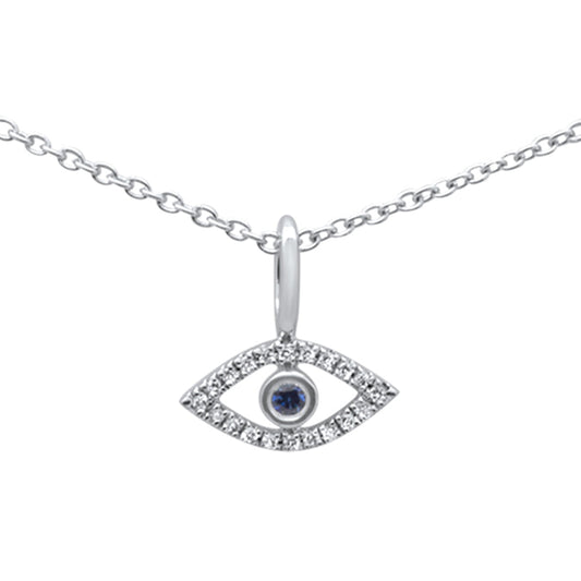 Muse Jewelry .06ct 14k White Gold Evil Eye Blue Sapphire & Diamond Pendant Necklace 18"