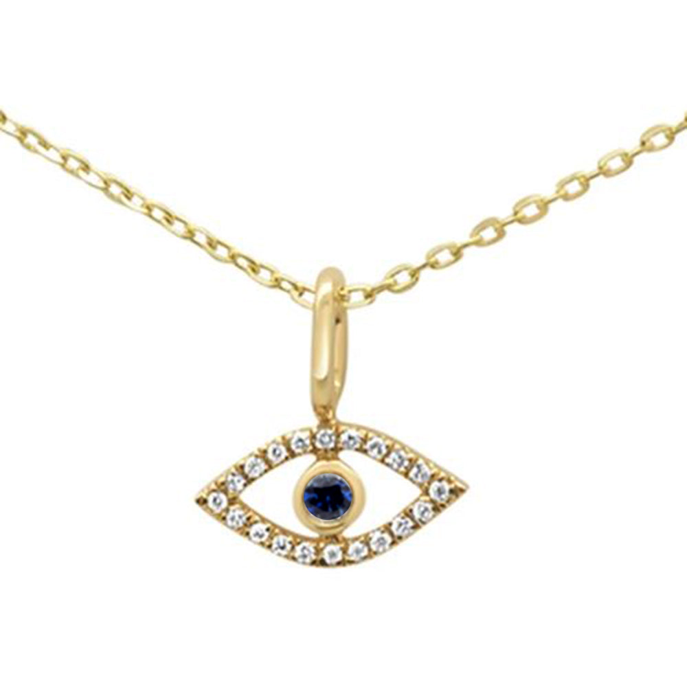 Muse Jewelry .04ct F SI 14K Yellow Gold Diamond Evil Eye Pendant Necklace 16" +2" Ext