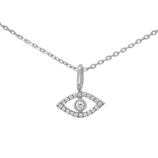 Muse Jewelry .05ct F SI 14K White Gold Evil Eye Diamond Pendant Necklace 18"